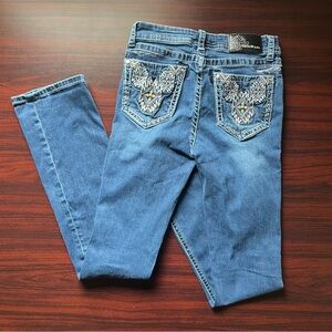 Grace in LA Womens Jeans BootCut Rhinestone Pocket Flaps Studded Thick Stitch 27
